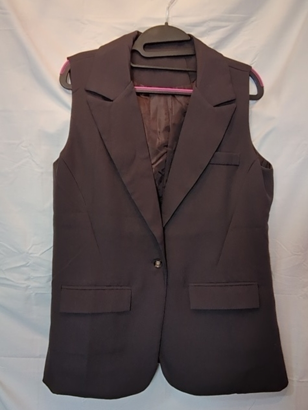 Sleeveless Dark Brown Tailored Blazer Vest